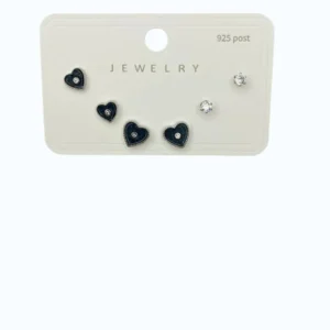 Silver Siyah Kalp Çelik Küpe Çoklu