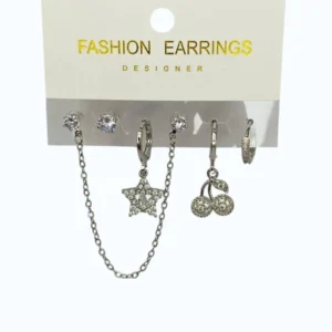 Silver Zincirli Çelik Küpe Çoklu