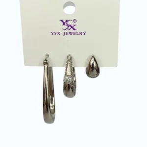 Silver Ysx Damla Taşlı Çelik Küpe Çoklu