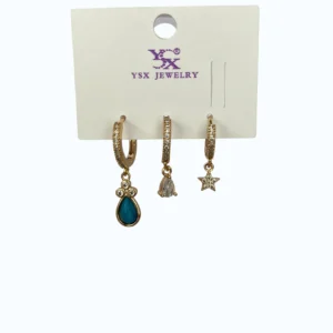 Gold Ysx Mavi Taşlı Çelik Küpe Çoklu