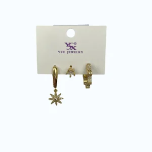 Gold Ysx Yıldız Taşlı Çelik Küpe Çoklu