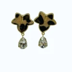 Gold Yaprak Leoparlıtaşlı Çelik Küpe