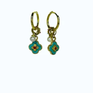 Gold Yonca Renkli Kaplama Küpe