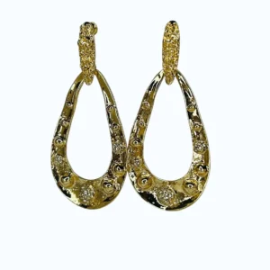 Gold Sallantılı Büyük Damla Taşlı Kaplama Küpe