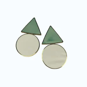 Gold Geometrik Yeşil & Beyaz Çelik Küpe