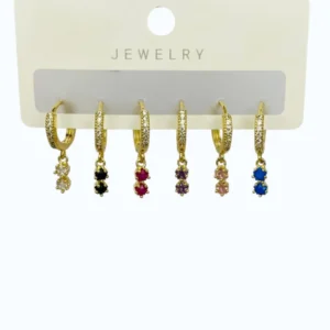 Gold Renkli Taşlı Çelik Küpe Çoklu