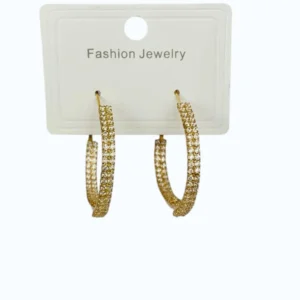 Gold Halka Orta Boy Taşlı Çelik Küpe