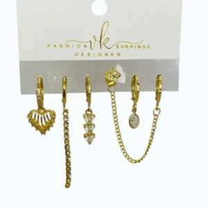 Gold Zincirli Çelik Küpe Çoklu