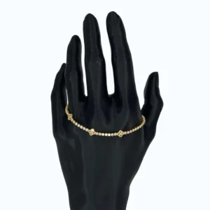 Gold Yonca Pembe Zirkon Taşlı Çelik Bileklik