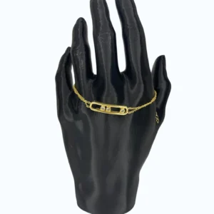 Gold Çelik Zincir Boncuk Plakalı Bileklik