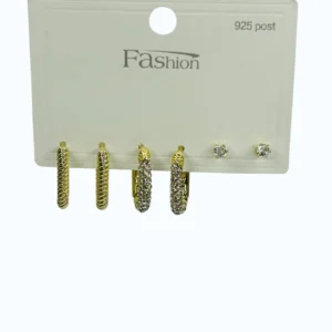 Gold Çelik Taşlı Dikdörtgen Çoklu Küpe