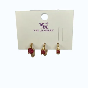 Gold Ysx Çelik Kırmızı Taşlı Halka Çoklu Küpe