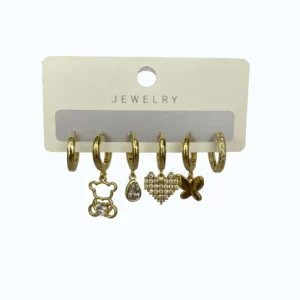 Gold Çelik Kalp Kelebekli Çoklu Küpe