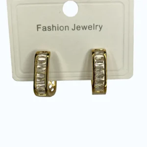 Gold Çelik Baget Taşlı Kare Küpe