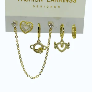 Gold Çelik Taşlı Gezegen Kanatlıkalp Zincirli Çoklu Küpe