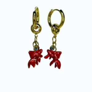 Gold 14K Kırmızı Balık Sallanan Küpe