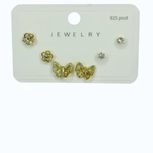 Gold Çelik Kelebek Figürlü Taşlı Küpe