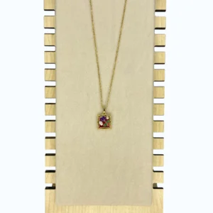 Gold Çelik Kare Renkli İnci Çiçekli Kolye