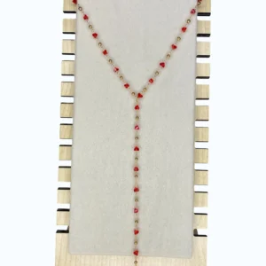 Gold Kırmızı Taşlı Boncuk Y Kolye