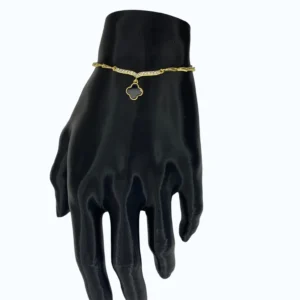 Gold Çelik Asansörlü Siyah Yonca Zincirli Bileklik