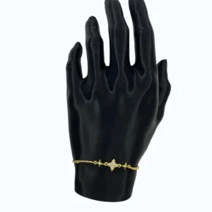 Gold Çelik Asansörlü Yıldız Taşlı  Zincirli Bileklik