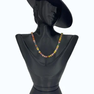 Gold Çelik Suyolu Renkli Taşlı Baklava Şekil Kolye