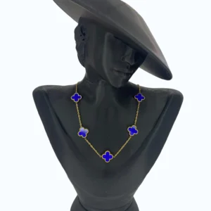 Gold Çelik Gece Mavisi Yonca Sıralı Kolye