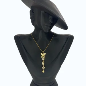 Gold Çelik Kelebek Taşlı Y Kolye