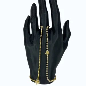 Gold Çelik Şahmeran Bilezik Model Çiçekli Ezme Zincirli Taşlı