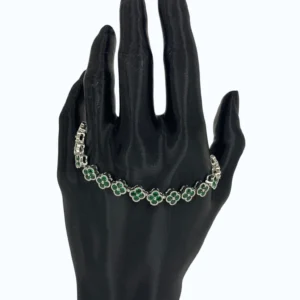 Silver Yeşil Taşlı Yonca Cef Bileklik