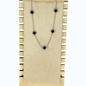 Silver Çelik Siyah Yonca Cef Kolye